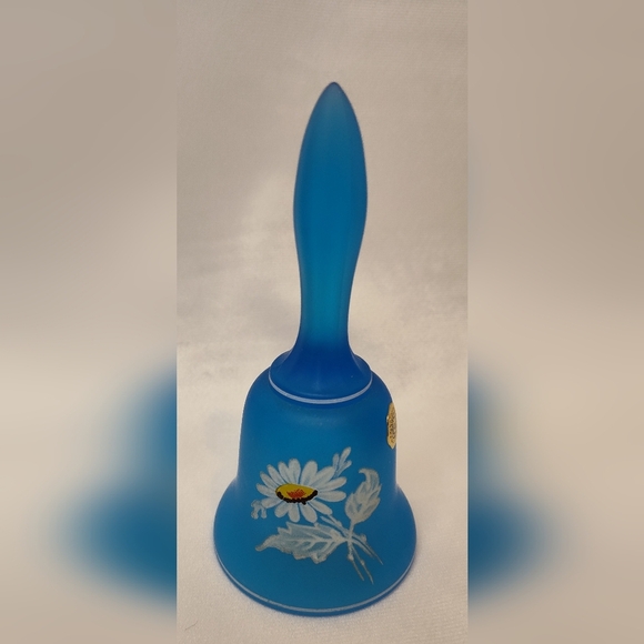 Westmoreland Blue Satin Glass Hand-Painted Bell W Label Vintage - Picture 1 of 5